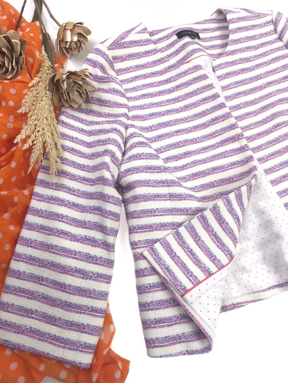 Talbots White Purple Pink Tweed Blazer Sz 16